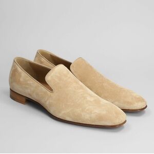 Christian Louboutin Mens Dandelion Venetian Loafers in Beige Suede